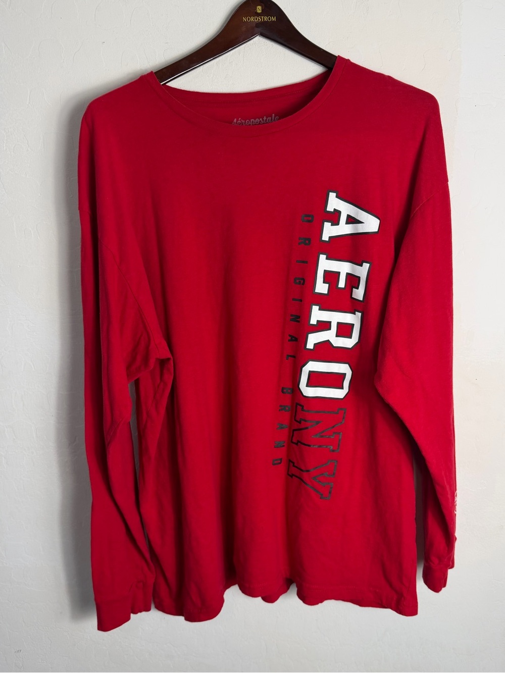 Aeropostale Red Long-Sleeve Crewneck with Vertical Logo